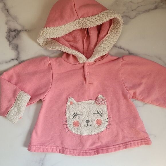 Baby girl plush kitten pullover hoodie A line - Picture 1 of 4